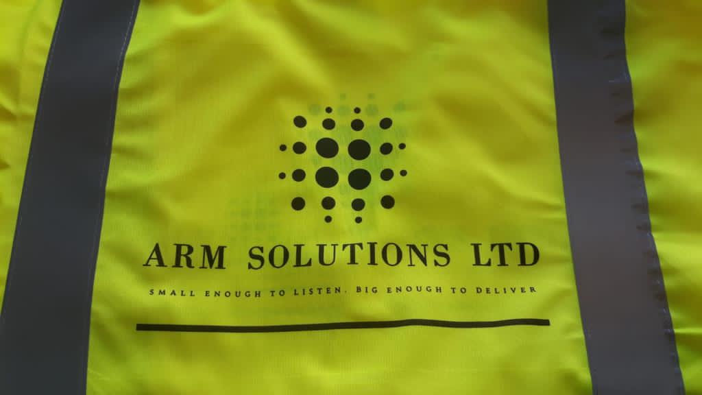 ARM Solutions branding printed on hi-vis workwear