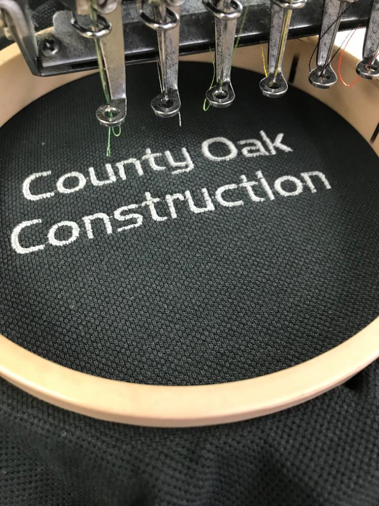 Customer name embroidery in progress