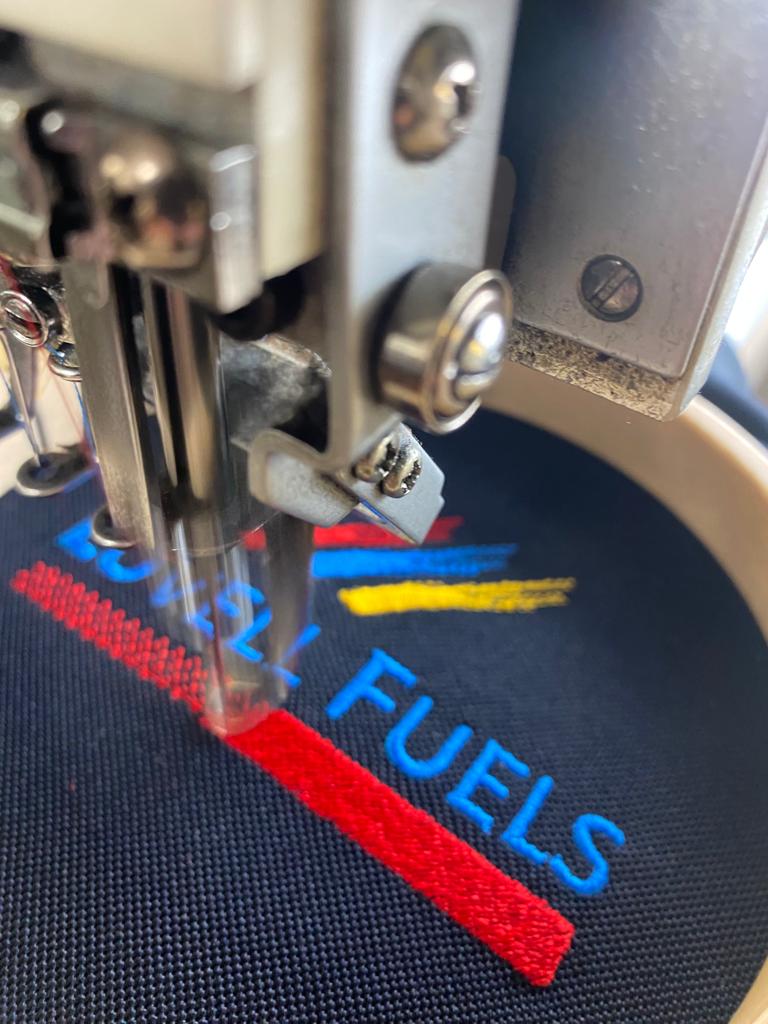 Embroidery detail in production