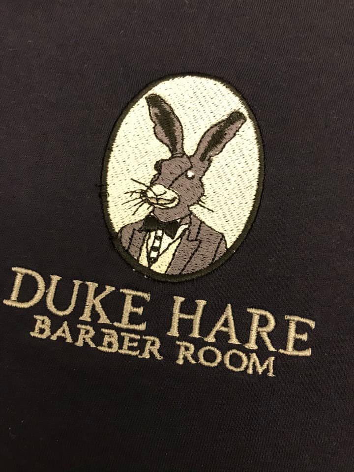 Duke Hare Barber Room embroidered workwear