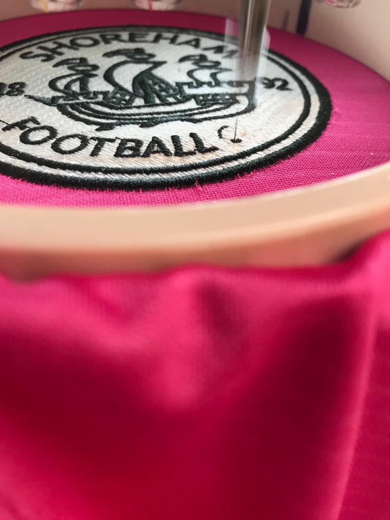 Football crest embroidery close-up