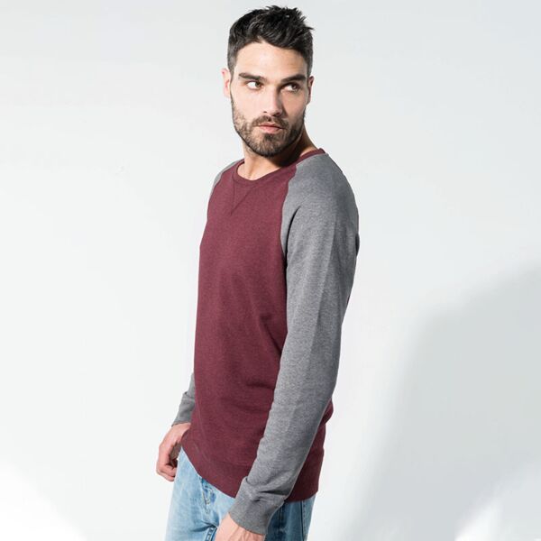 Men's two-tone organic crew neck raglan sleeve sweatshirt Thumbnail