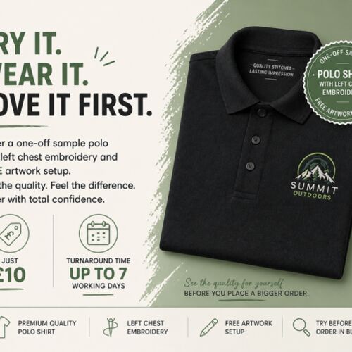 1x Full Colour Sample Polo Left Chest only for only £10.00 Thumbnail
