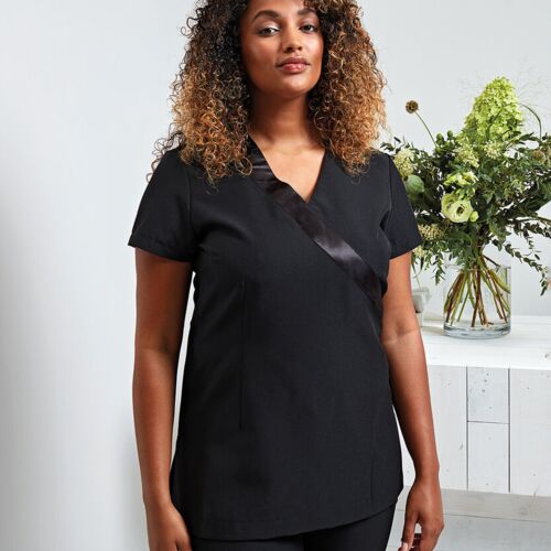 Rose beauty and spa wrap satin trim tunic Thumbnail