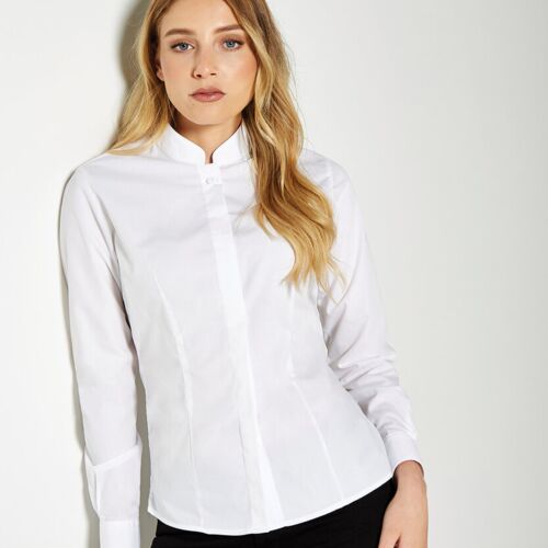 Women's mandarin collar fitted shirt long sleeve Thumbnail