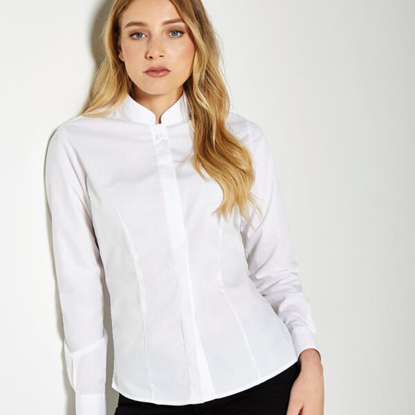 Women's mandarin collar fitted shirt long sleeve Thumbnail