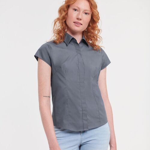 Women's cap sleeve polycotton easycare fitted poplin shirt Thumbnail
