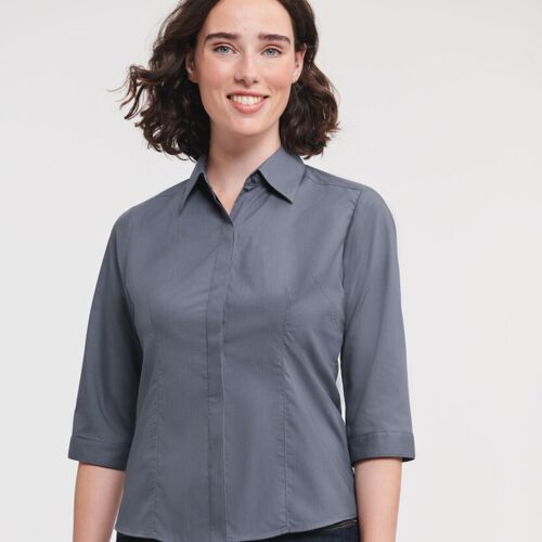 Women's ¾ sleeve polycotton easycare fitted poplin shirt Thumbnail
