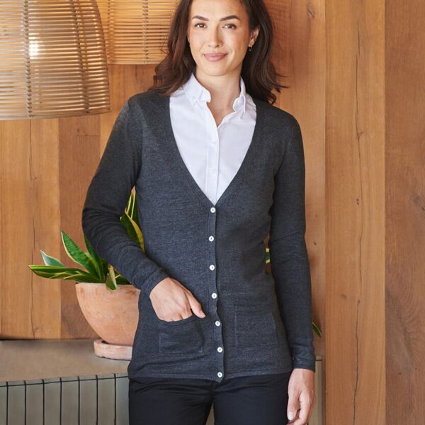 Women's v-button cardigan H723 Thumbnail