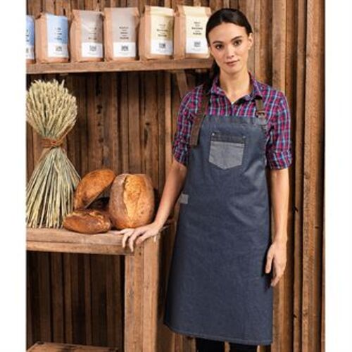 Waxed-look denim bib apron Thumbnail
